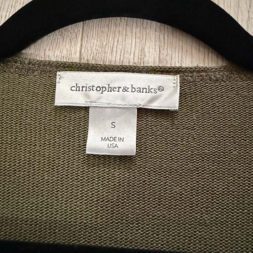 Christopher & Banks Green White Striped Open Front Cardigan - Picture 3 of 6